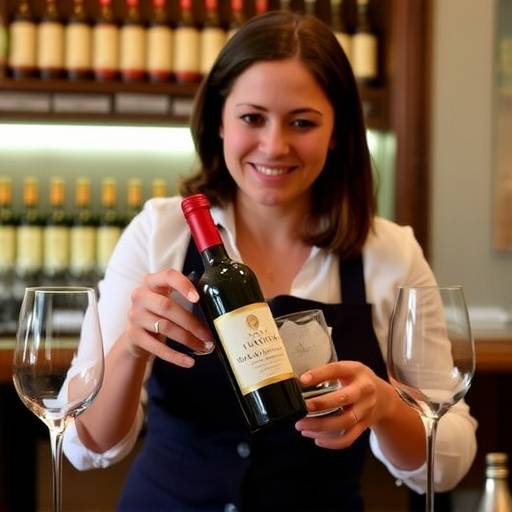 Il nostro sommelier, Giulia Bianchi, che serve un bicchiere di Chianti Classico