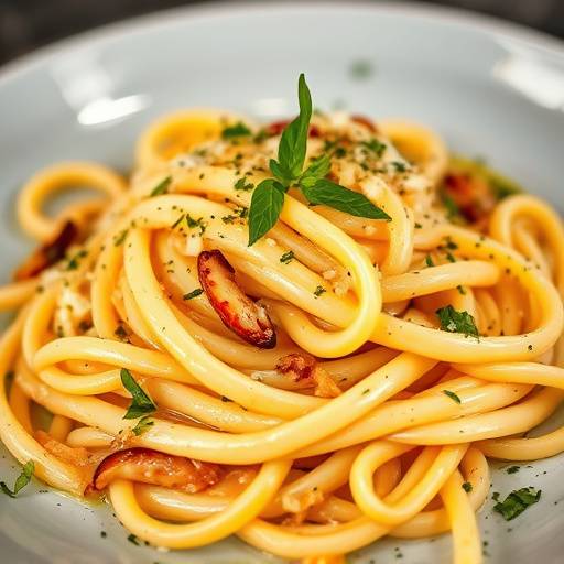 Primo piano di un piatto di spaghetti alla carbonara preparato dallo chef Marco Rossi.