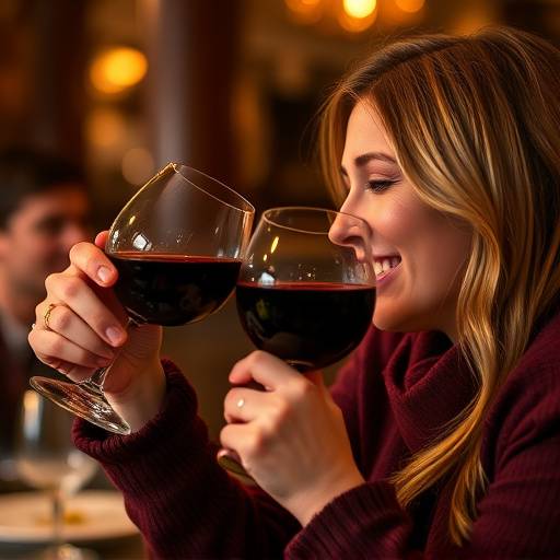 Un cliente che sorride mentre assaggia un bicchiere di vino rosso