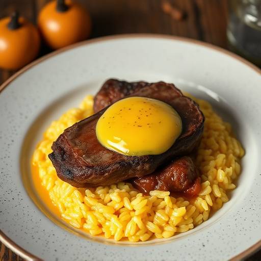 Un piatto di Ossobuco alla Milanese con risotto allo zafferano.
