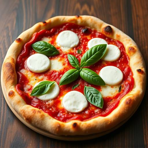 Una pizza Margherita napoletana con mozzarella di bufala, basilico fresco e pomodoro San Marzano.