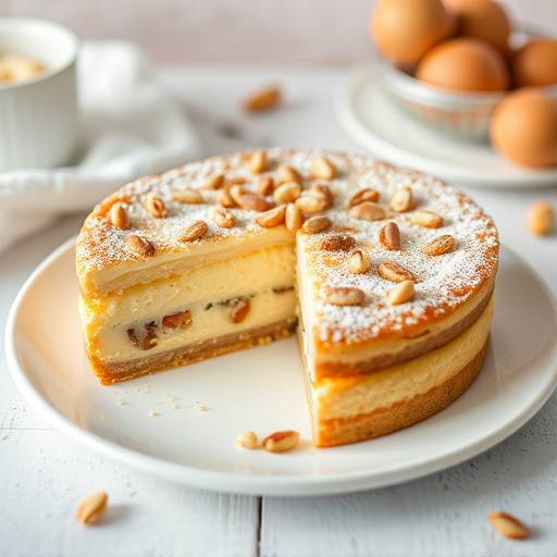 Una torta della nonna con crema pasticcera e pinoli